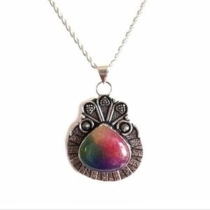 Rainbow solar quartz pendant on 20" sterling silver rope necklace new